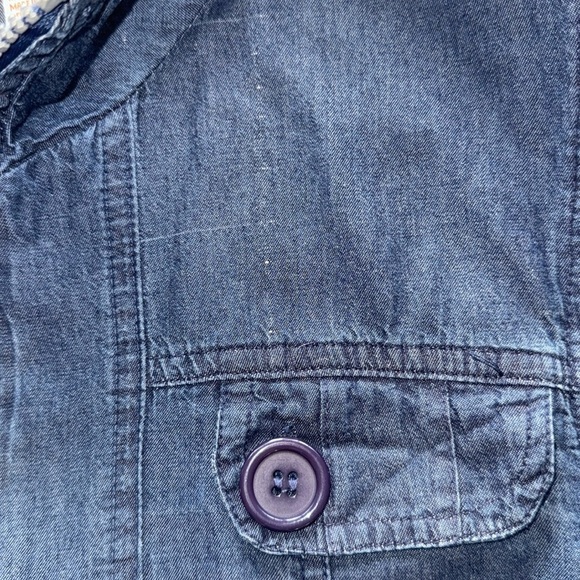 Voice NYC Chambray Denim Zip Jacket Multi Pockets Smocked Fit Waist Button Cuffs - Picture 13 of 16